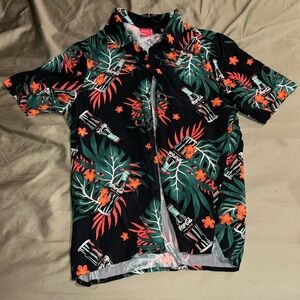 Coca-Cola Black Shirt with Red and Green Tropical Design